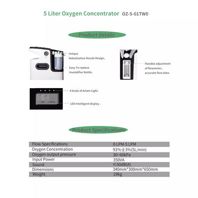 Ospedale sistema di controllo intelligente di 5 LPM macchina dell'ossigeno da 5 litri